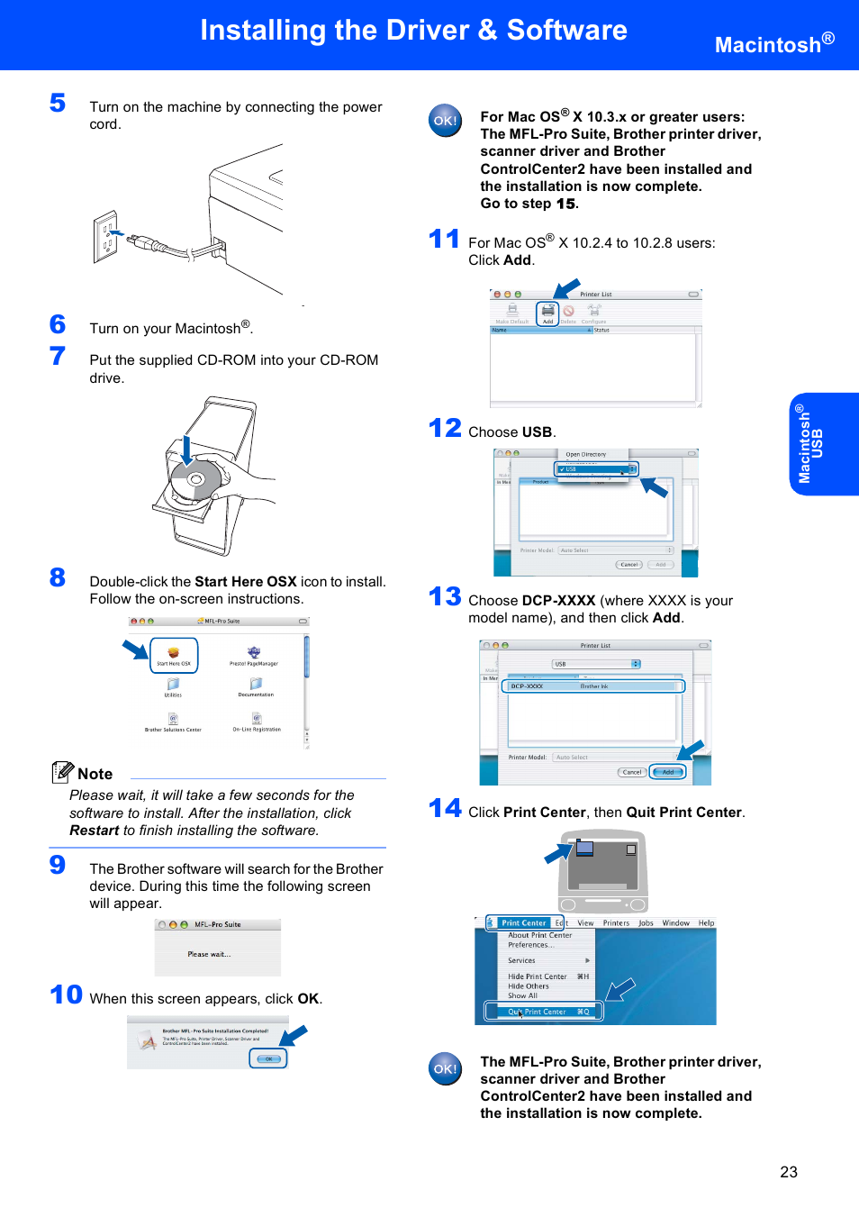 Installing the driver & software, Macintosh | Brother DCP-350C User Manual | Page 25 / 35