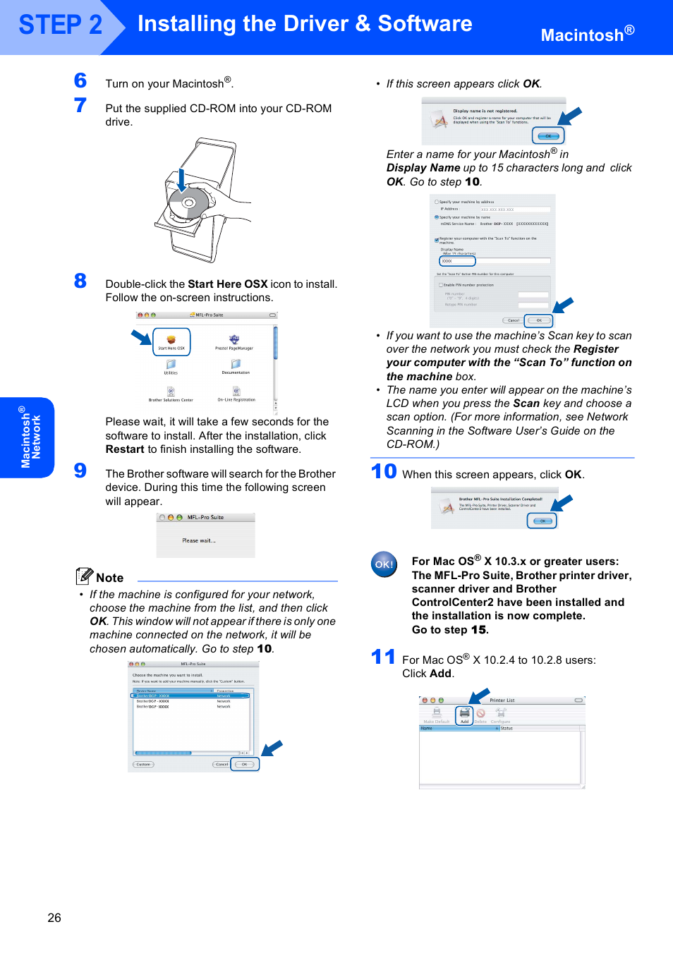 Step 2, Installing the driver & software, Macintosh | Brother DCP-350C User Manual | Page 28 / 35