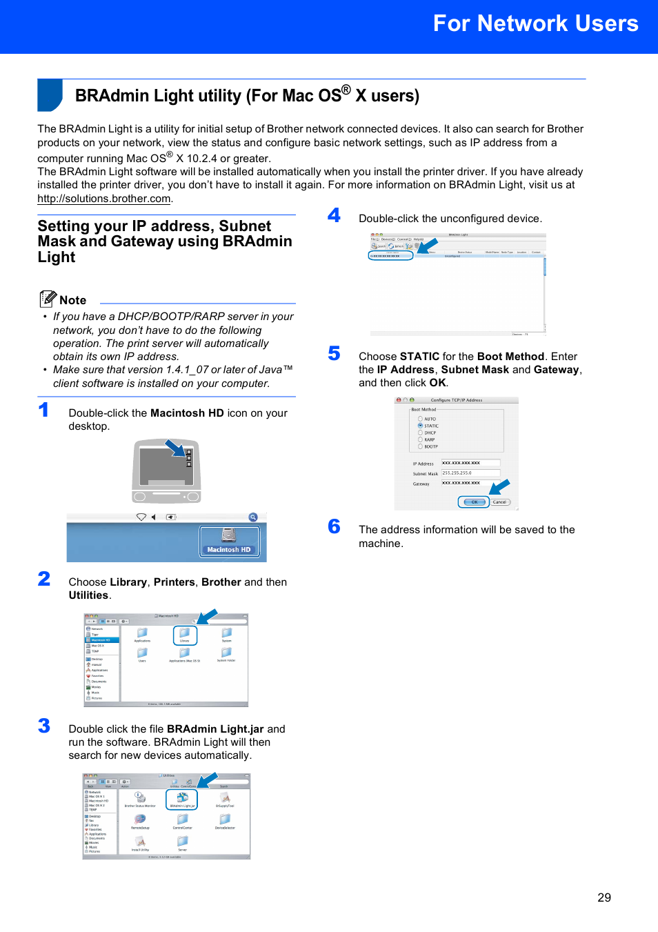 Bradmin light utility (for mac os® x users), Bradmin light utility (for mac os, X users) | For network users | Brother DCP-350C User Manual | Page 31 / 35