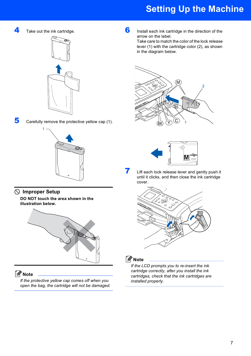 Setting up the machine, Improper setup | Brother DCP-350C User Manual | Page 9 / 35