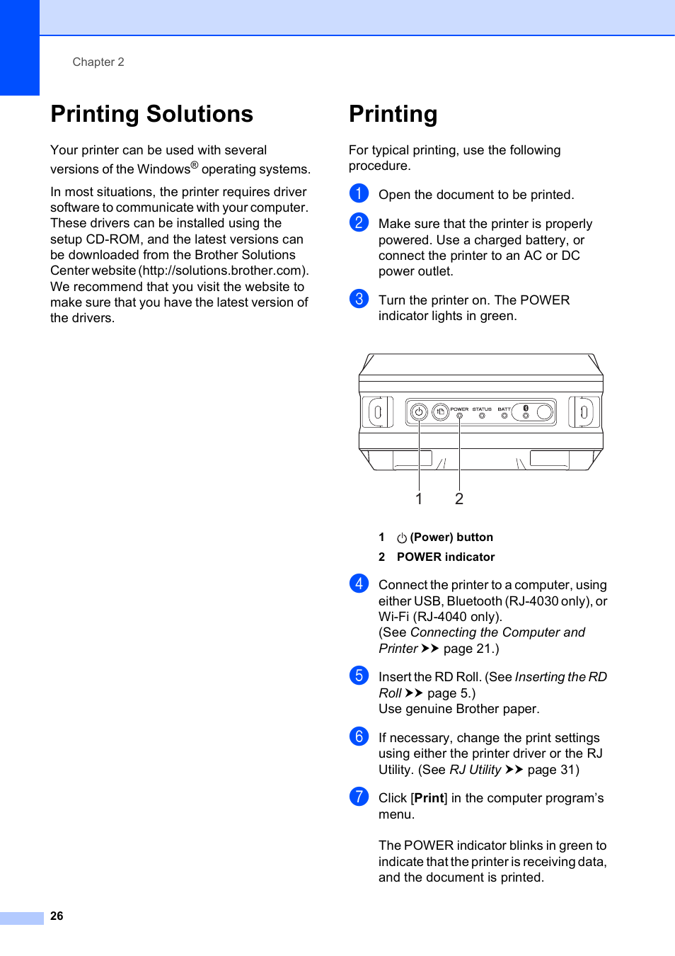 Printing solutions, Printing, Printing solutions printing | Brother RJ-4040 User Manual | Page 30 / 62