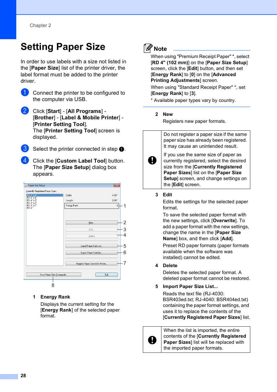 Setting paper size | Brother RJ-4040 User Manual | Page 32 / 62