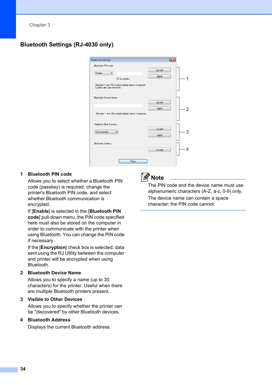 Bluetooth settings (rj-4030 only), Bluetooth settings (rj-4030 only) uu | Brother RJ-4040 User Manual | Page 38 / 62