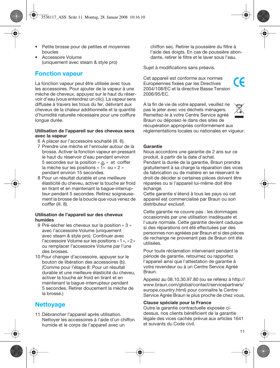 Fonction vapeur, Nettoyage | Braun ASS1000 Steam & Style Pro User Manual | Page 10 / 58