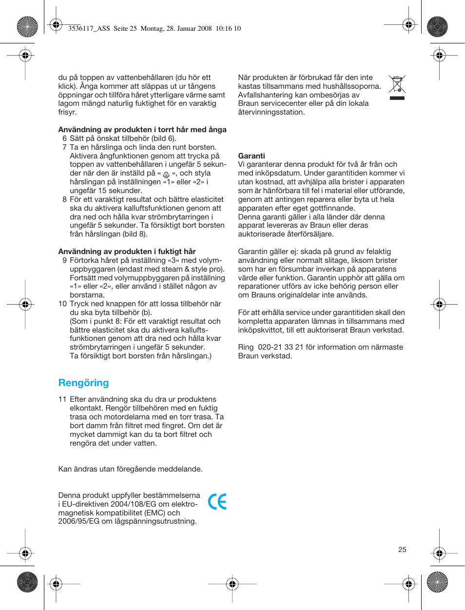 Rengöring | Braun ASS1000 Steam & Style Pro User Manual | Page 24 / 58