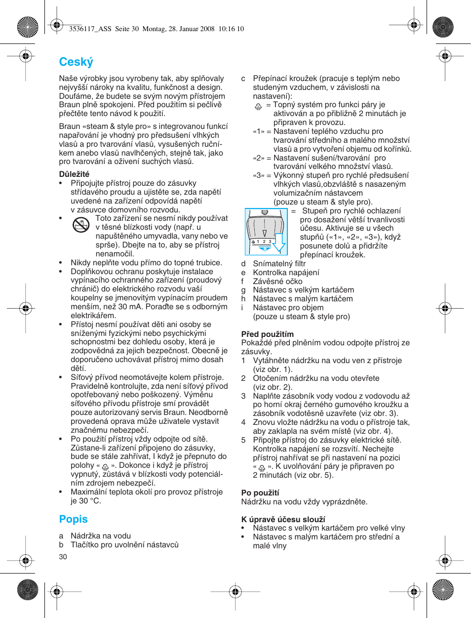 Cesk, Popis | Braun ASS1000 Steam & Style Pro User Manual | Page 29 / 58