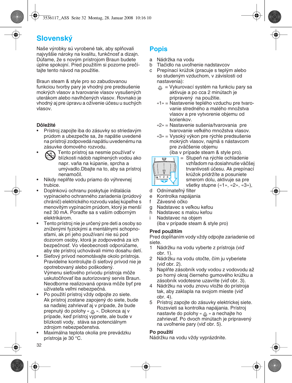 Slovensk, Popis | Braun ASS1000 Steam & Style Pro User Manual | Page 31 / 58