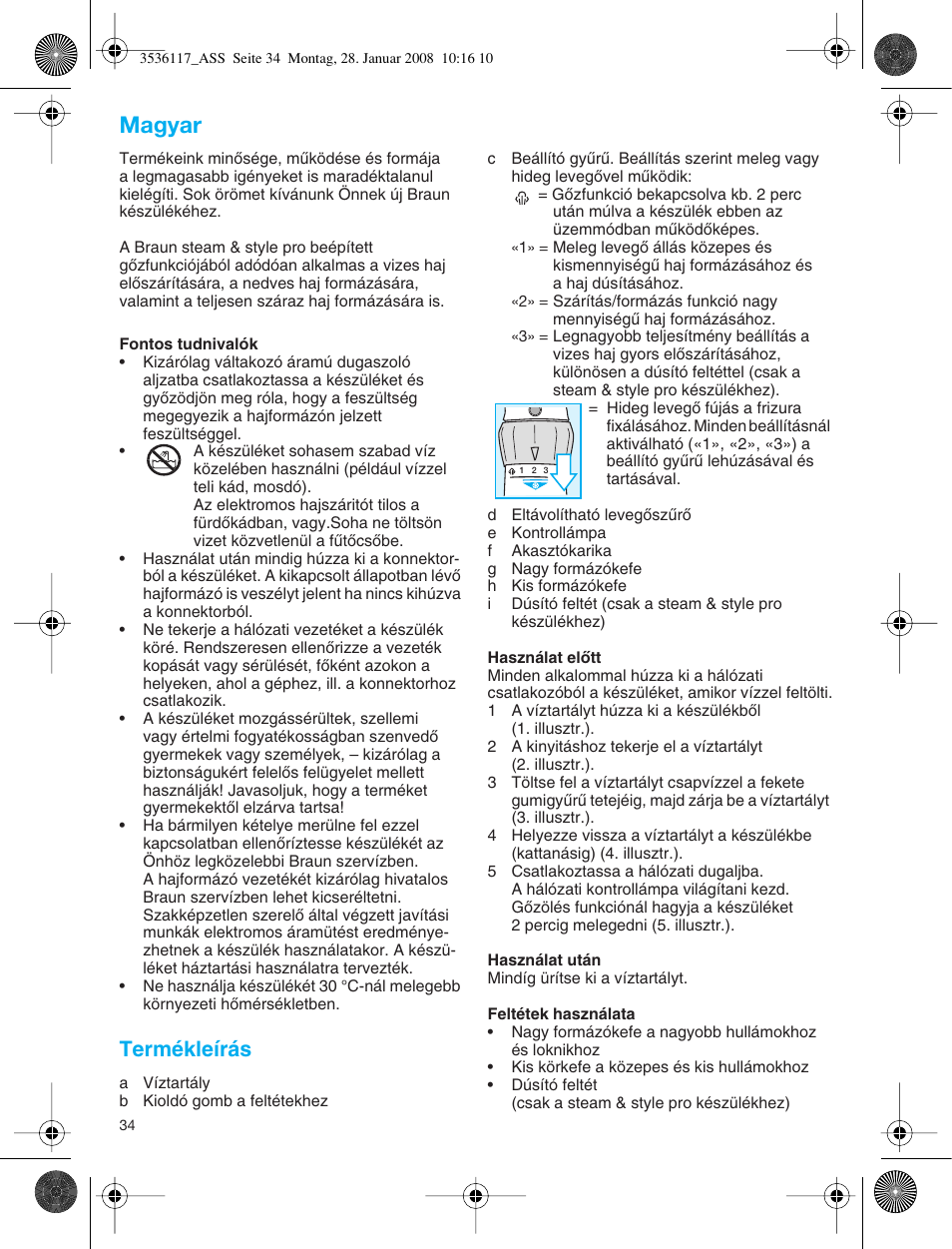 Magyar, Termékleírás | Braun ASS1000 Steam & Style Pro User Manual | Page 33 / 58