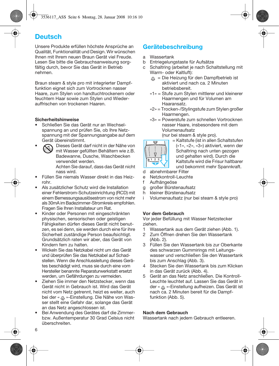 Deutsch, Gerätebeschreibung | Braun ASS1000 Steam & Style Pro User Manual | Page 5 / 58