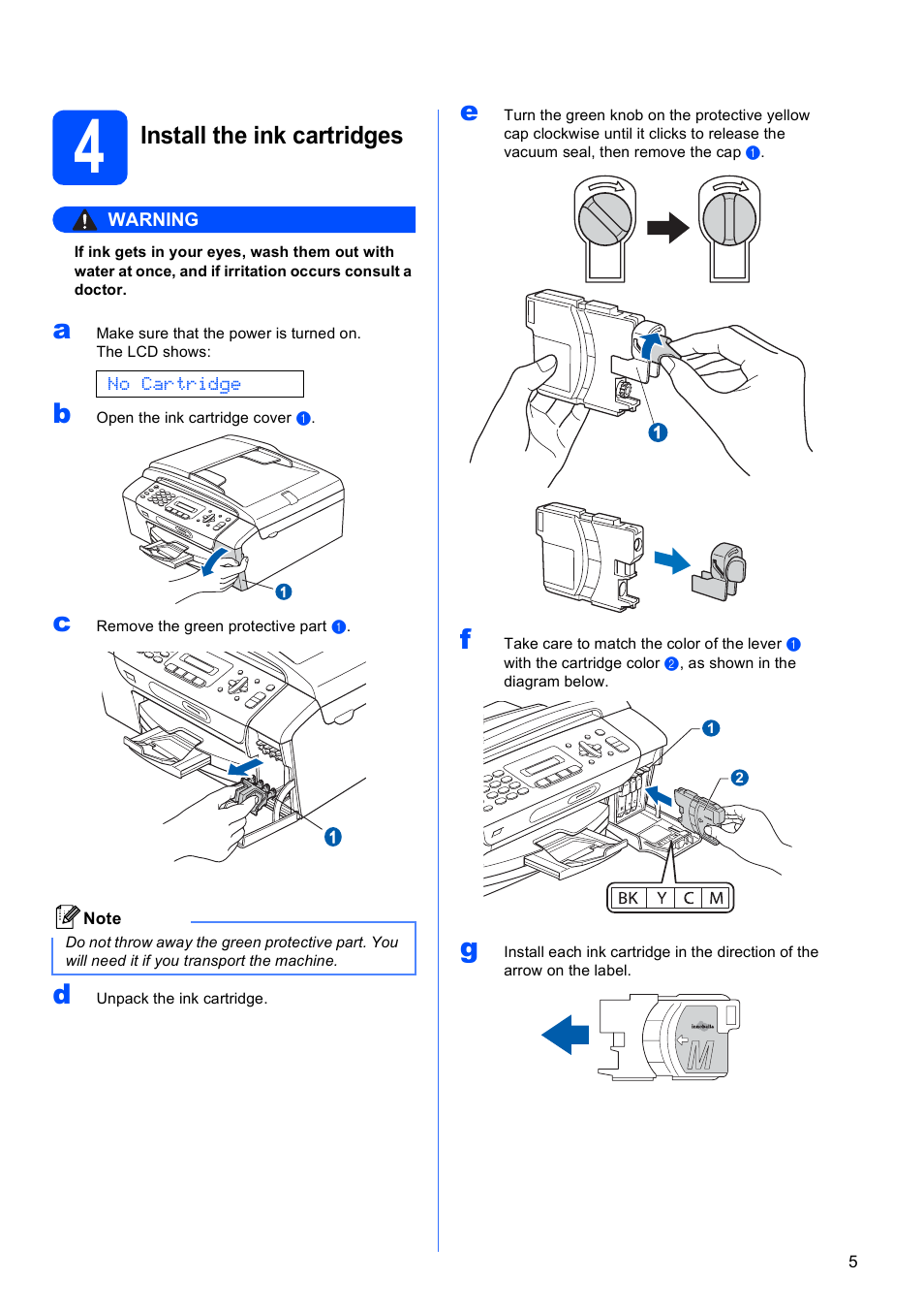 4 install the ink cartridges, Install the ink cartridges | Brother MFC-290C User Manual | Page 5 / 22