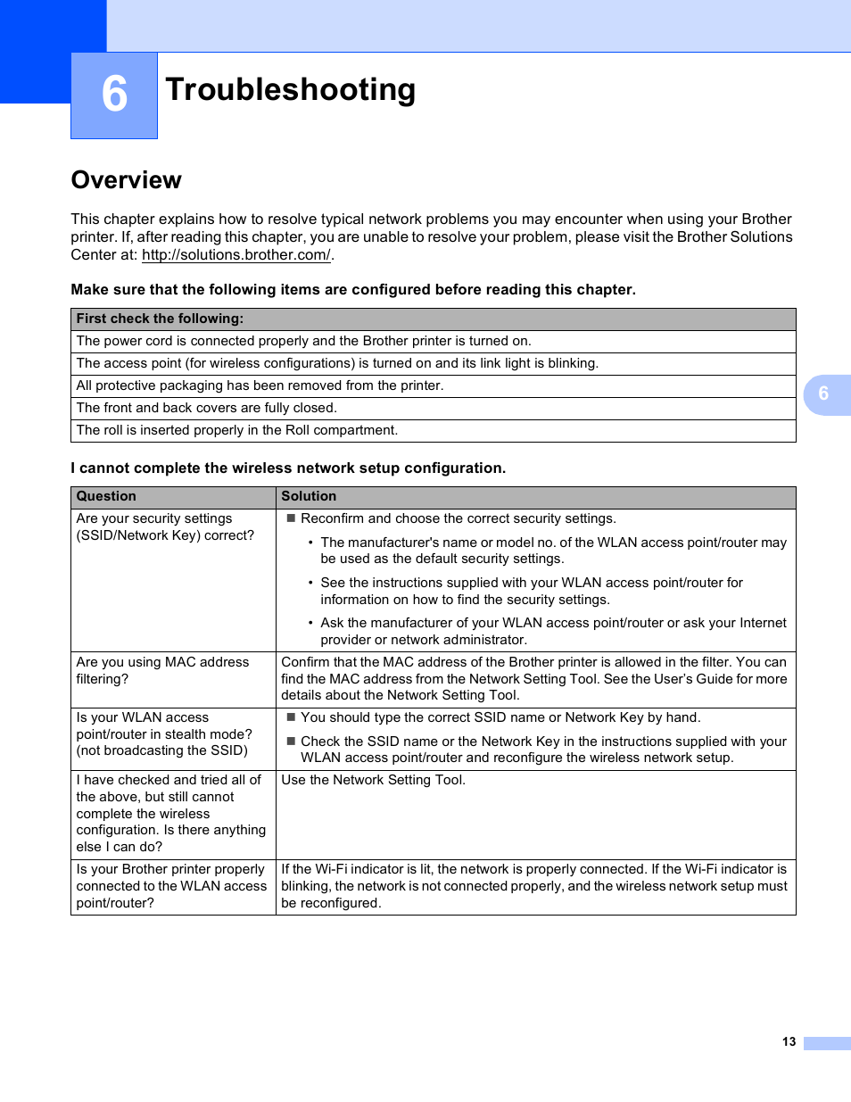 6 troubleshooting, Overview, Troubleshooting | Brother RJ-4040 User Manual | Page 17 / 33