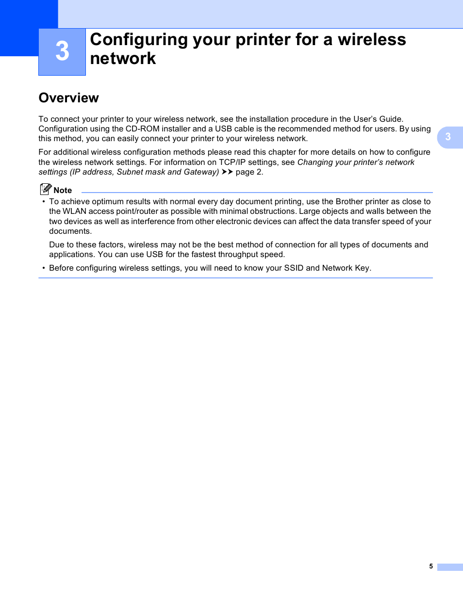 3 configuring your printer for a wireless network, Overview, Configuring your printer for a wireless network | Brother RJ-4040 User Manual | Page 9 / 33