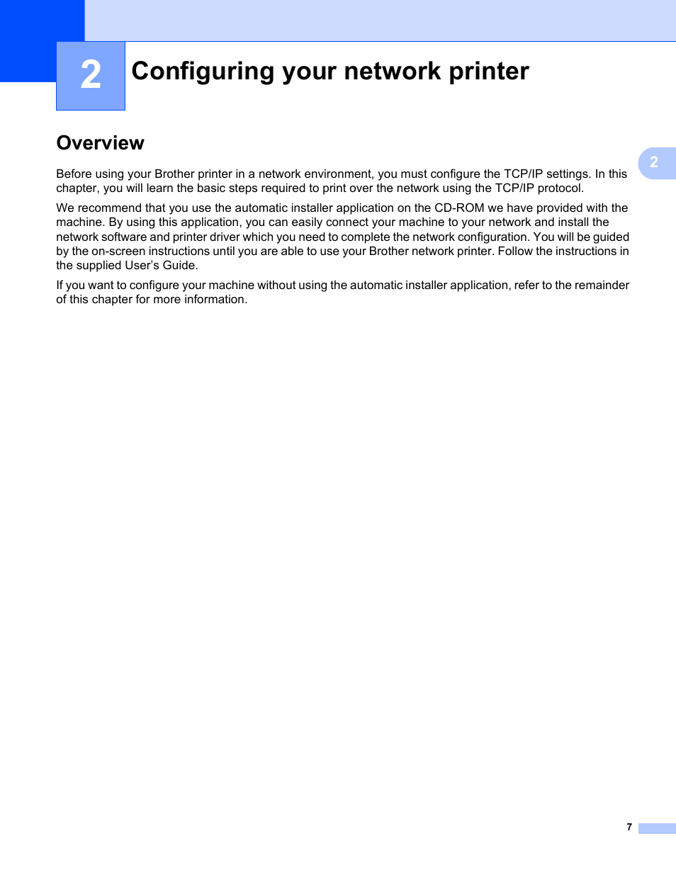 2 configuring your network printer, Overview, Configuring your network printer | Brother PT-9800PCN User Manual | Page 12 / 42