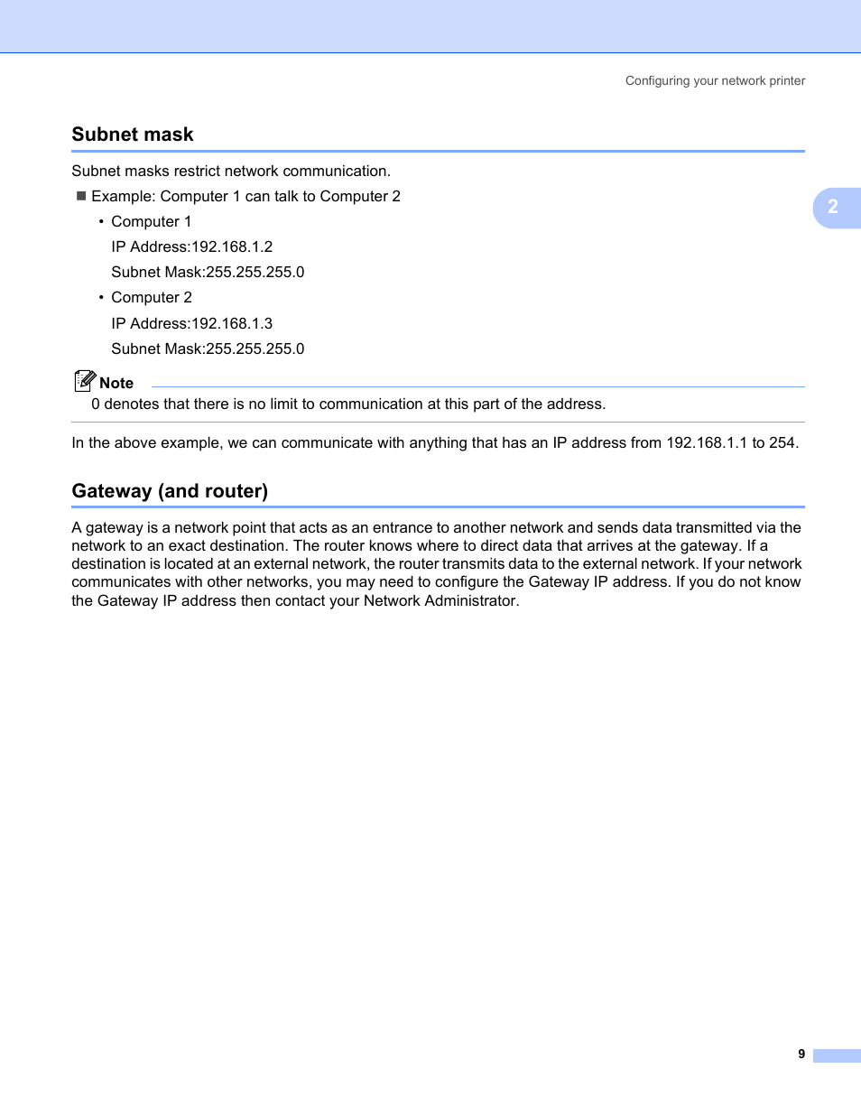 Subnet mask, Gateway (and router), Subnet mask gateway (and router) | 2subnet mask | Brother PT-9800PCN User Manual | Page 14 / 42