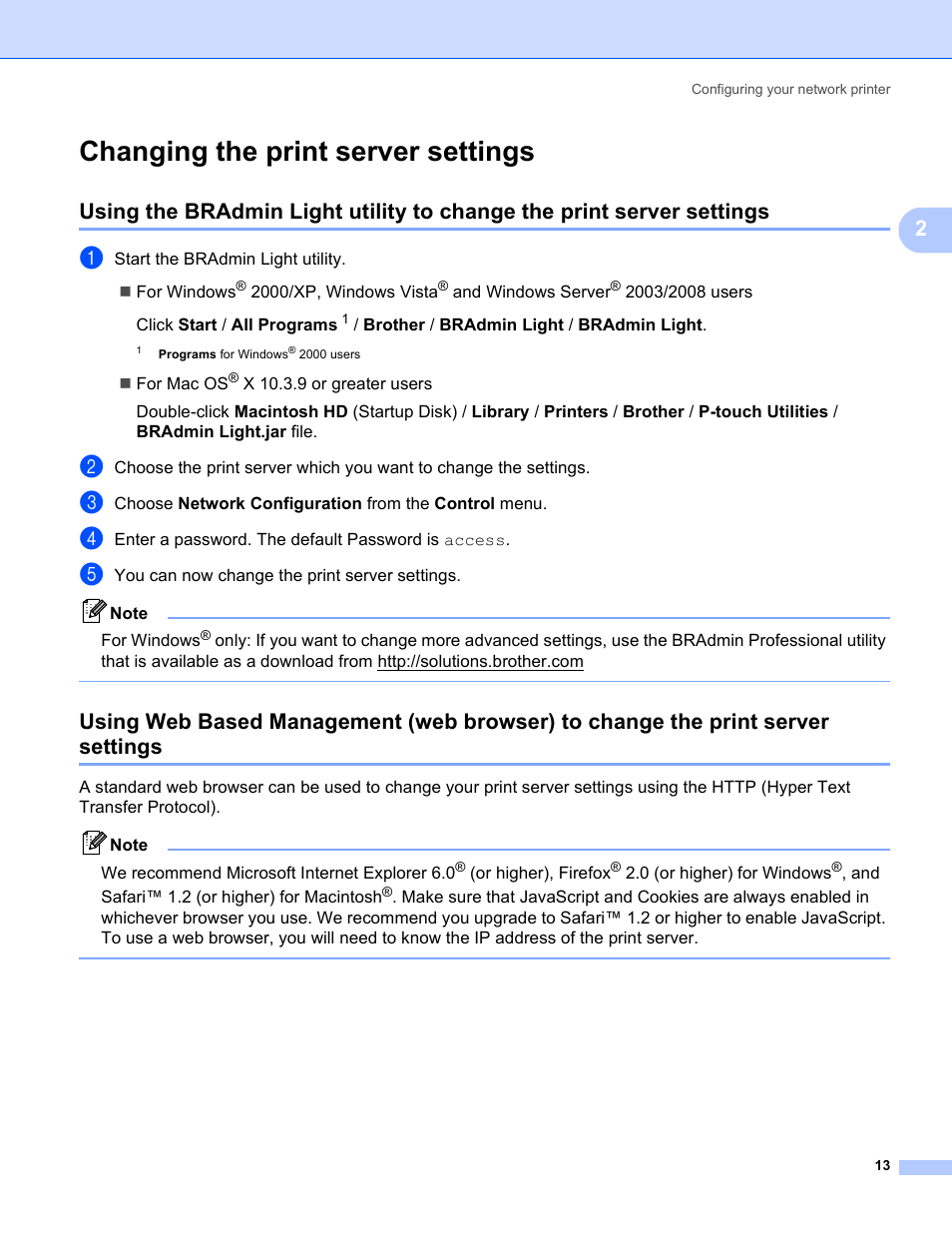 Changing the print server settings | Brother PT-9800PCN User Manual | Page 18 / 42