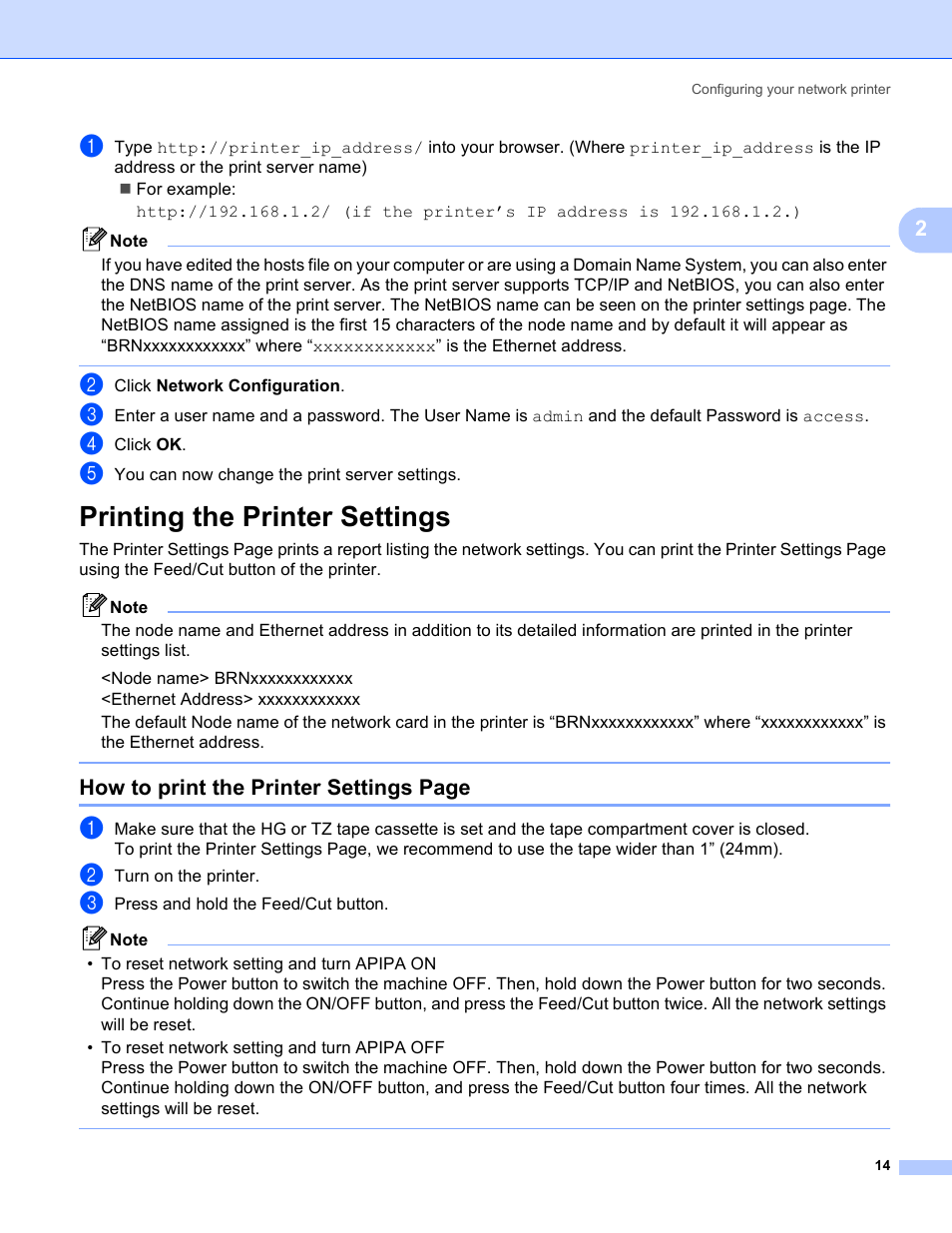 Printing the printer settings, How to print the printer settings page | Brother PT-9800PCN User Manual | Page 19 / 42