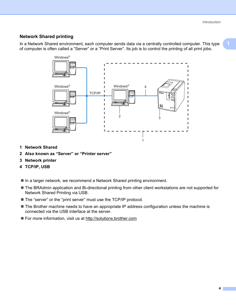 Network shared printing | Brother PT-9800PCN User Manual | Page 9 / 42