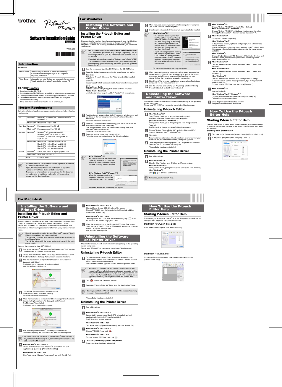 Brother PT-9600 User Manual | 1 page