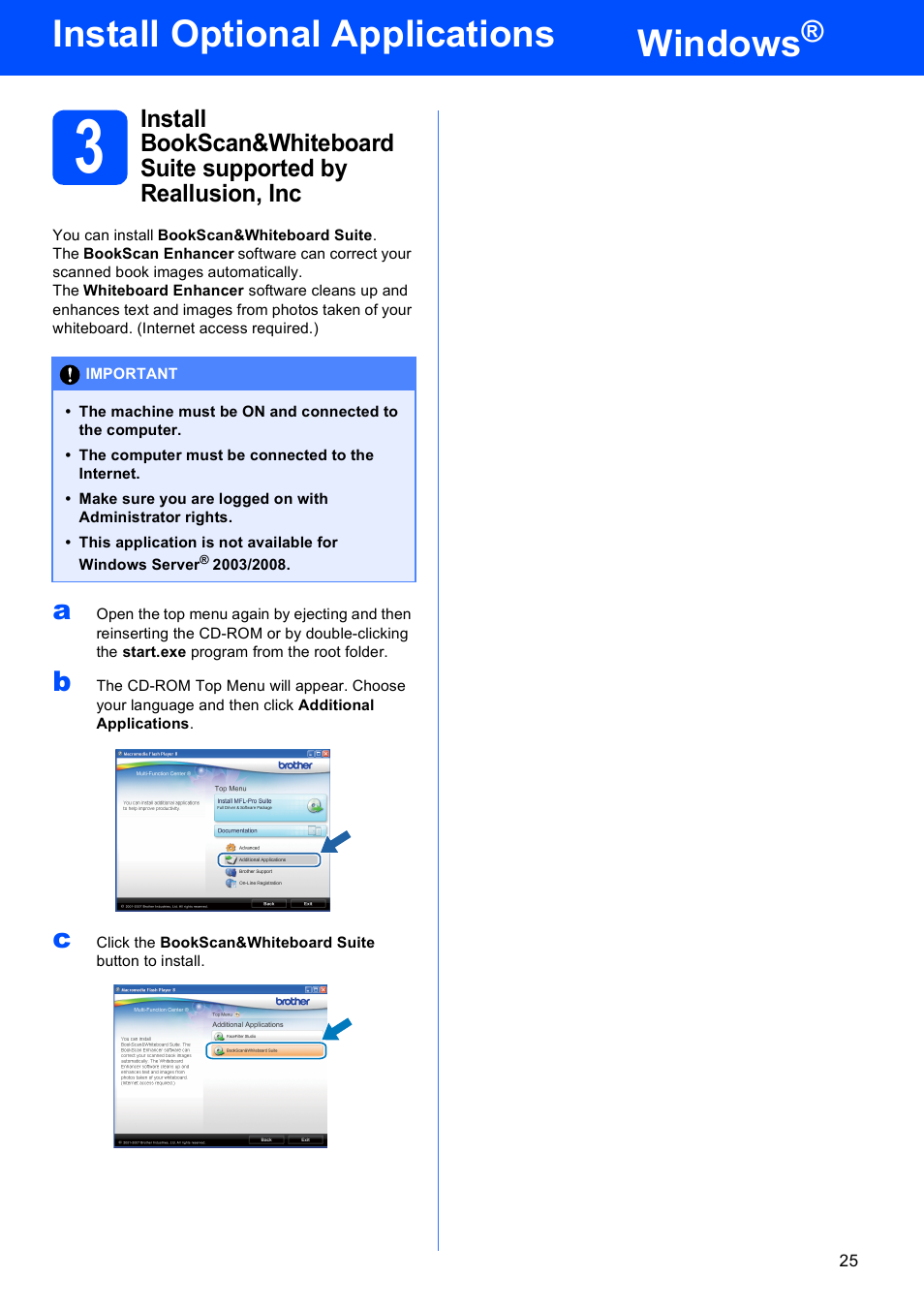 Windows, Install optional applications | Brother DCP-395CN User Manual | Page 25 / 28