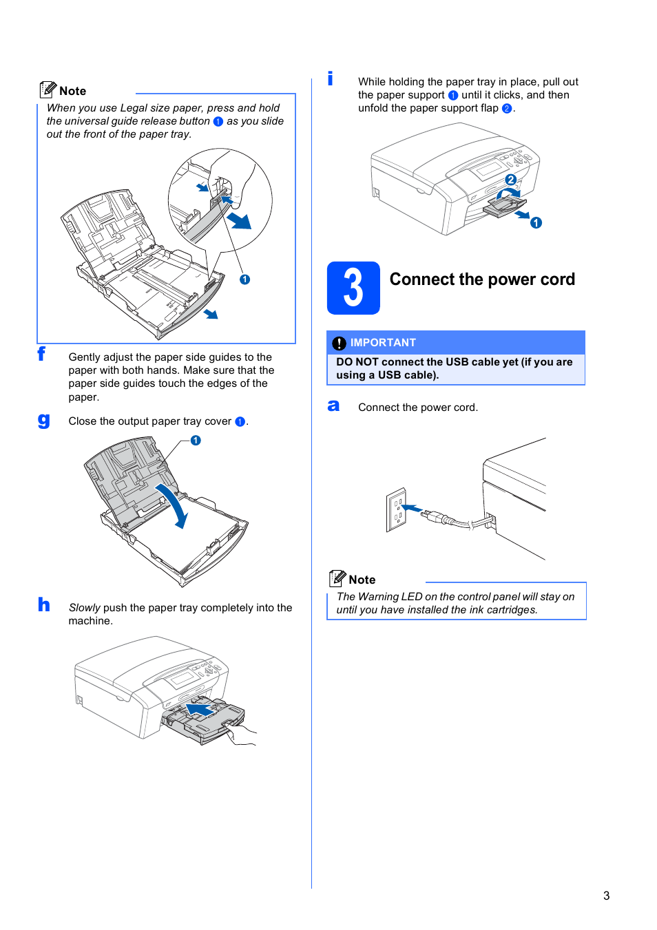 3 connect the power cord, Connect the power cord | Brother DCP-395CN User Manual | Page 3 / 28