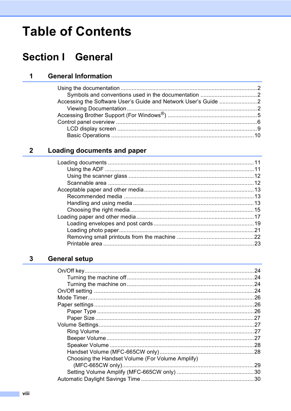 Brother MFC-665CW User Manual | Page 10 / 217