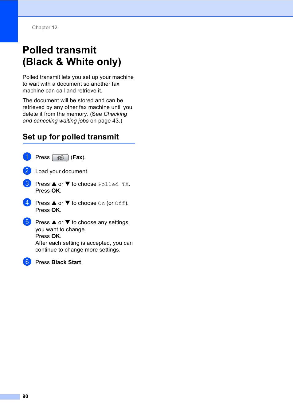Polled transmit (black & white only), Set up for polled transmit | Brother MFC-665CW User Manual | Page 106 / 217