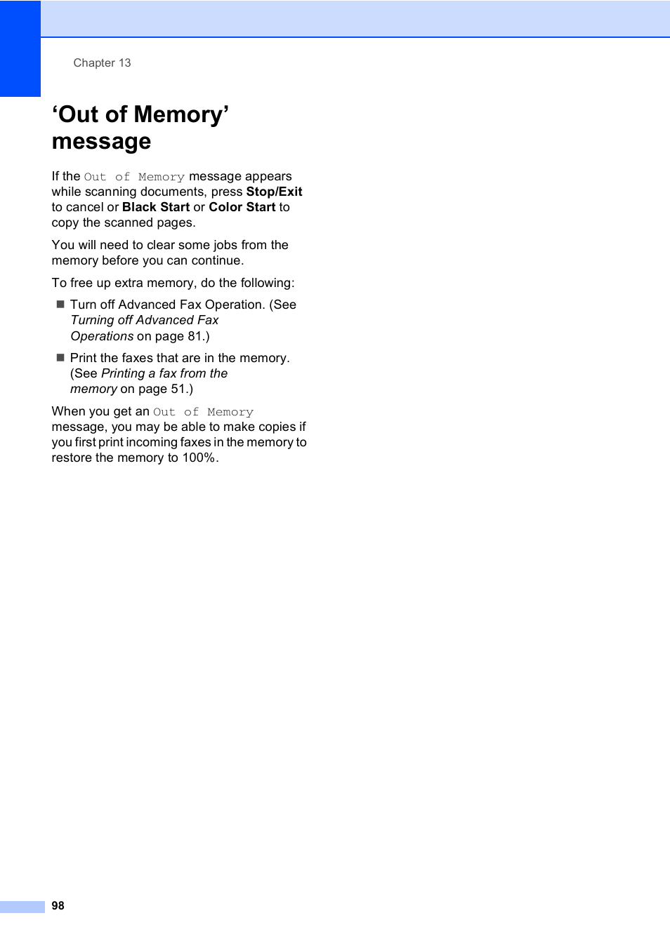 Out of memory’ message | Brother MFC-665CW User Manual | Page 114 / 217