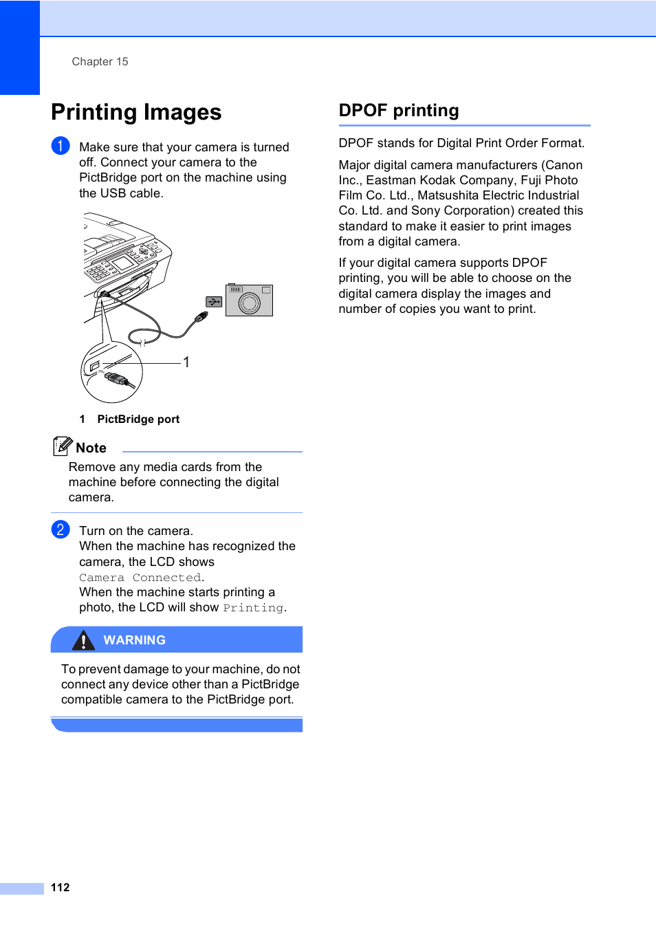 Printing images, Dpof printing | Brother MFC-665CW User Manual | Page 128 / 217