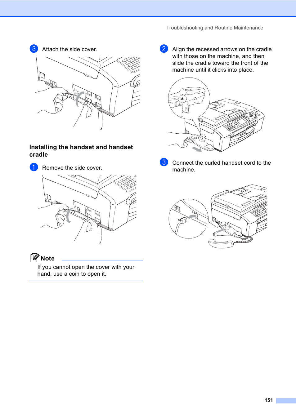 Installing the handset and handset cradle | Brother MFC-665CW User Manual | Page 167 / 217