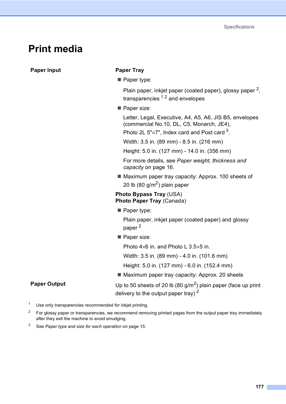 Print media | Brother MFC-665CW User Manual | Page 193 / 217