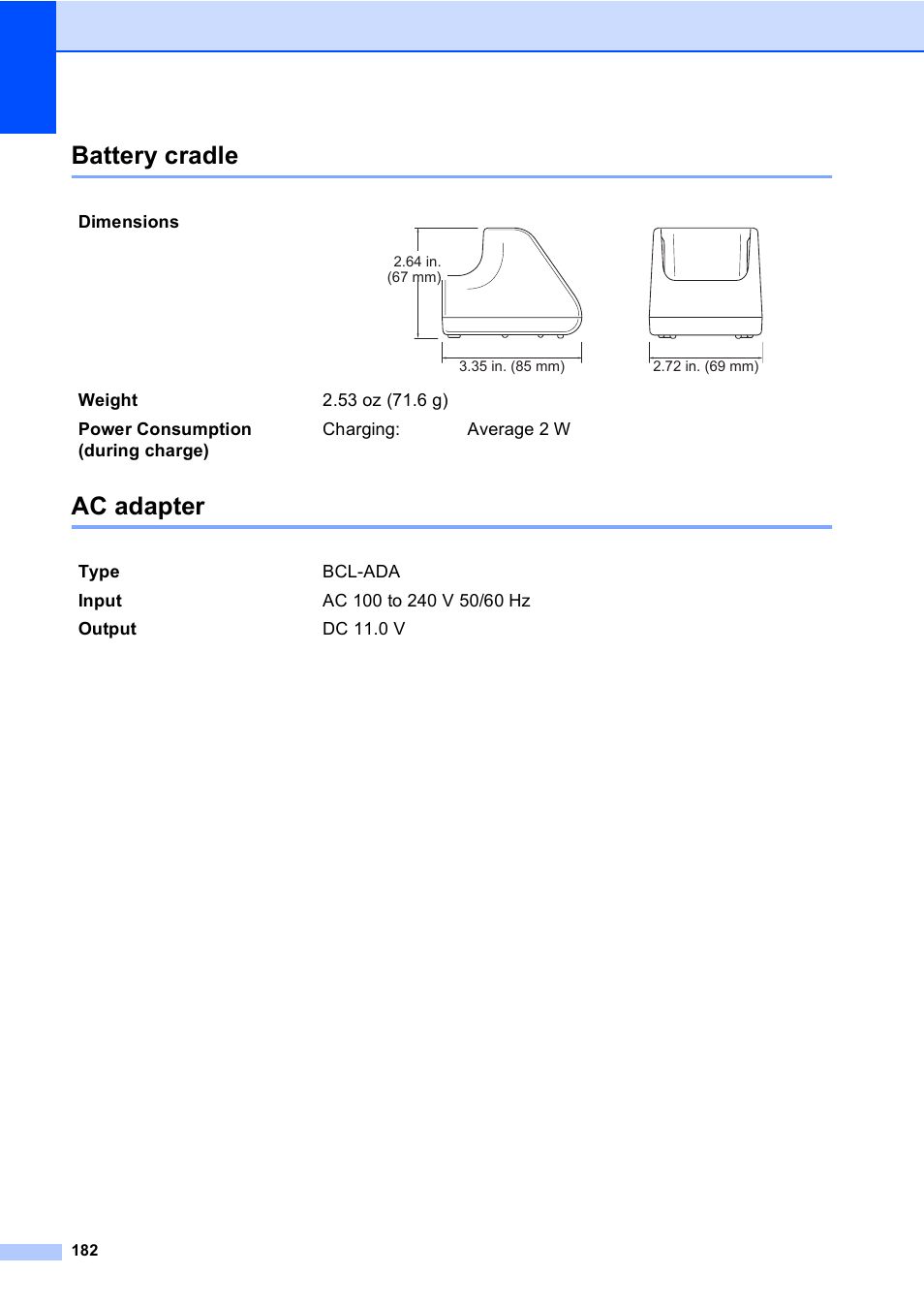 Battery cradle, Ac adapter, Battery cradle ac adapter | Brother MFC-665CW User Manual | Page 198 / 217