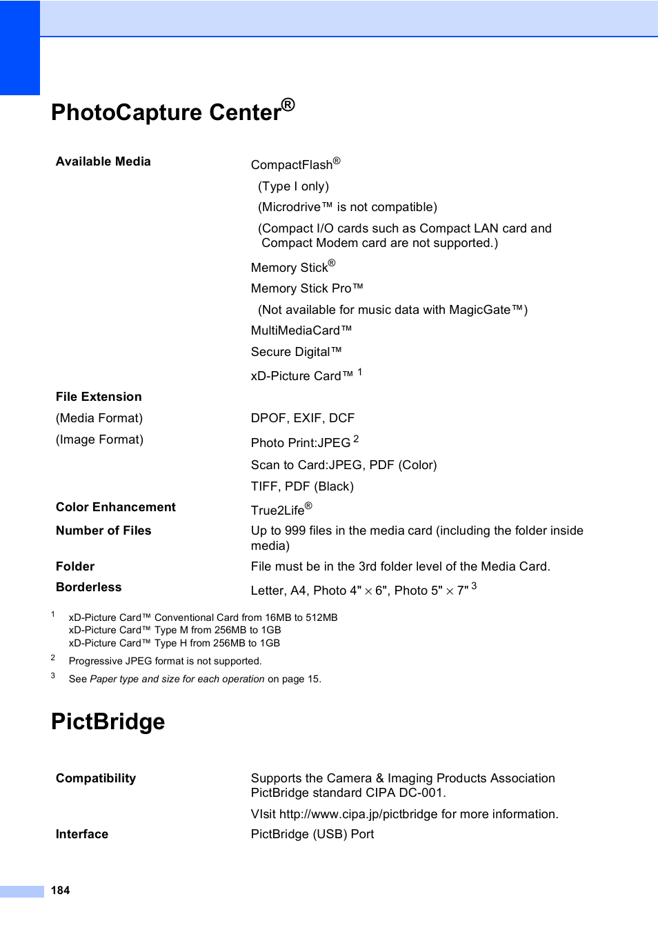 Photocapture center, Pictbridge | Brother MFC-665CW User Manual | Page 200 / 217