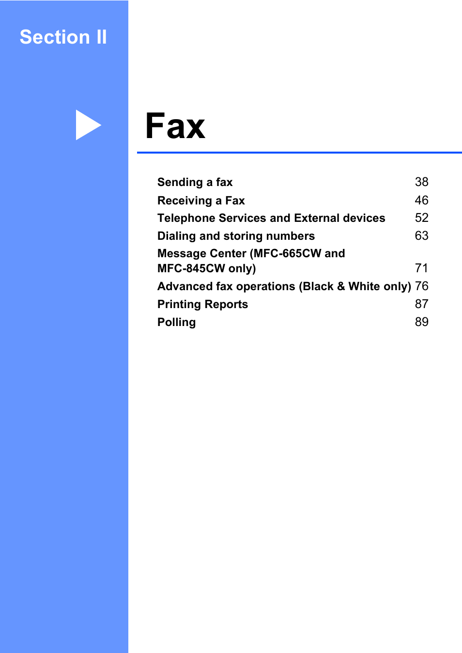 Section ii:fax, Section ii fax | Brother MFC-665CW User Manual | Page 53 / 217