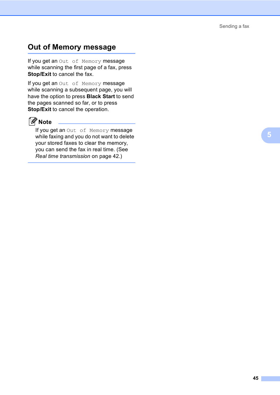 Out of memory message | Brother MFC-665CW User Manual | Page 61 / 217