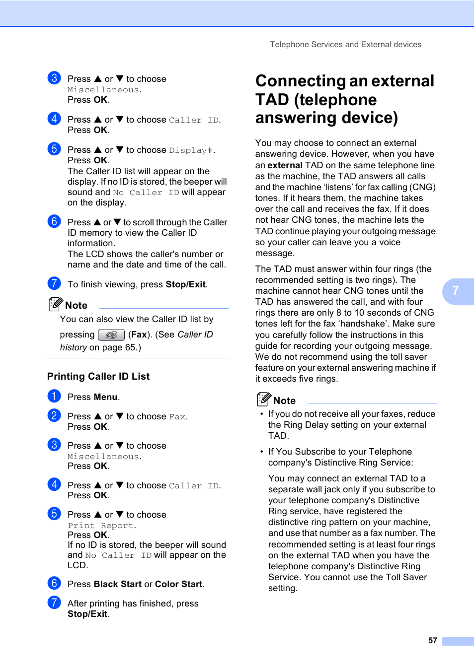 Printing caller id list | Brother MFC-665CW User Manual | Page 73 / 217
