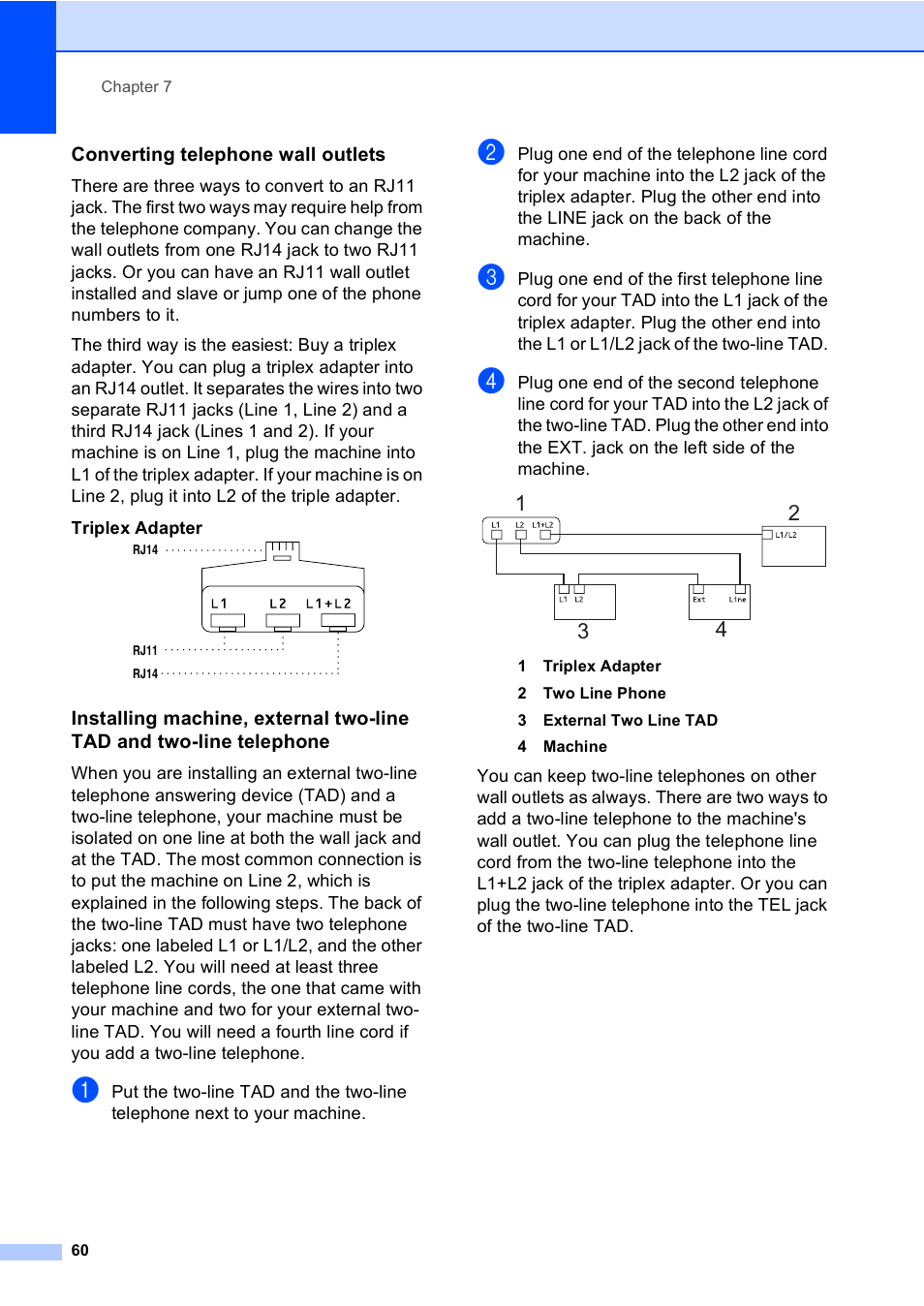 Converting telephone wall outlets | Brother MFC-665CW User Manual | Page 76 / 217