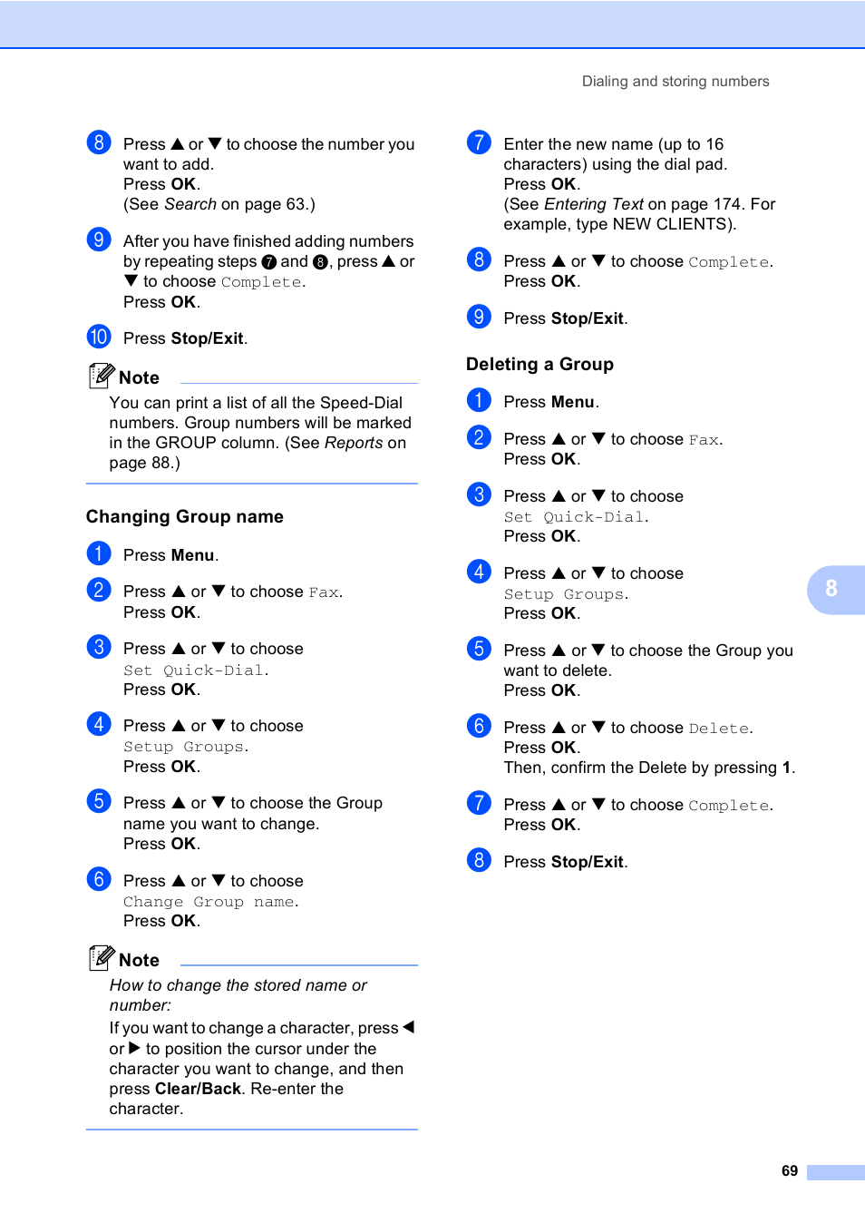 Changing group name, Deleting a group | Brother MFC-665CW User Manual | Page 85 / 217