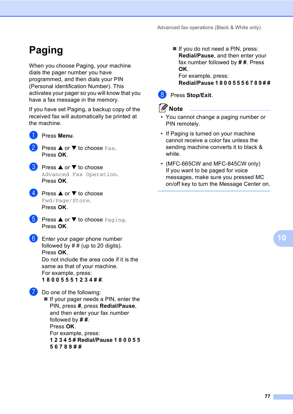 Paging | Brother MFC-665CW User Manual | Page 93 / 217