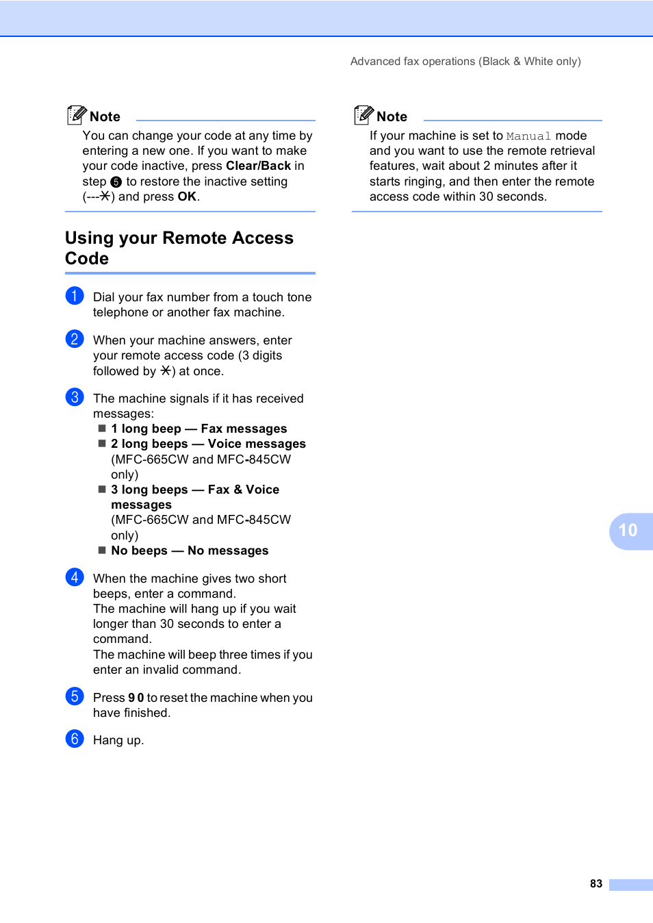 Using your remote access code | Brother MFC-665CW User Manual | Page 99 / 217