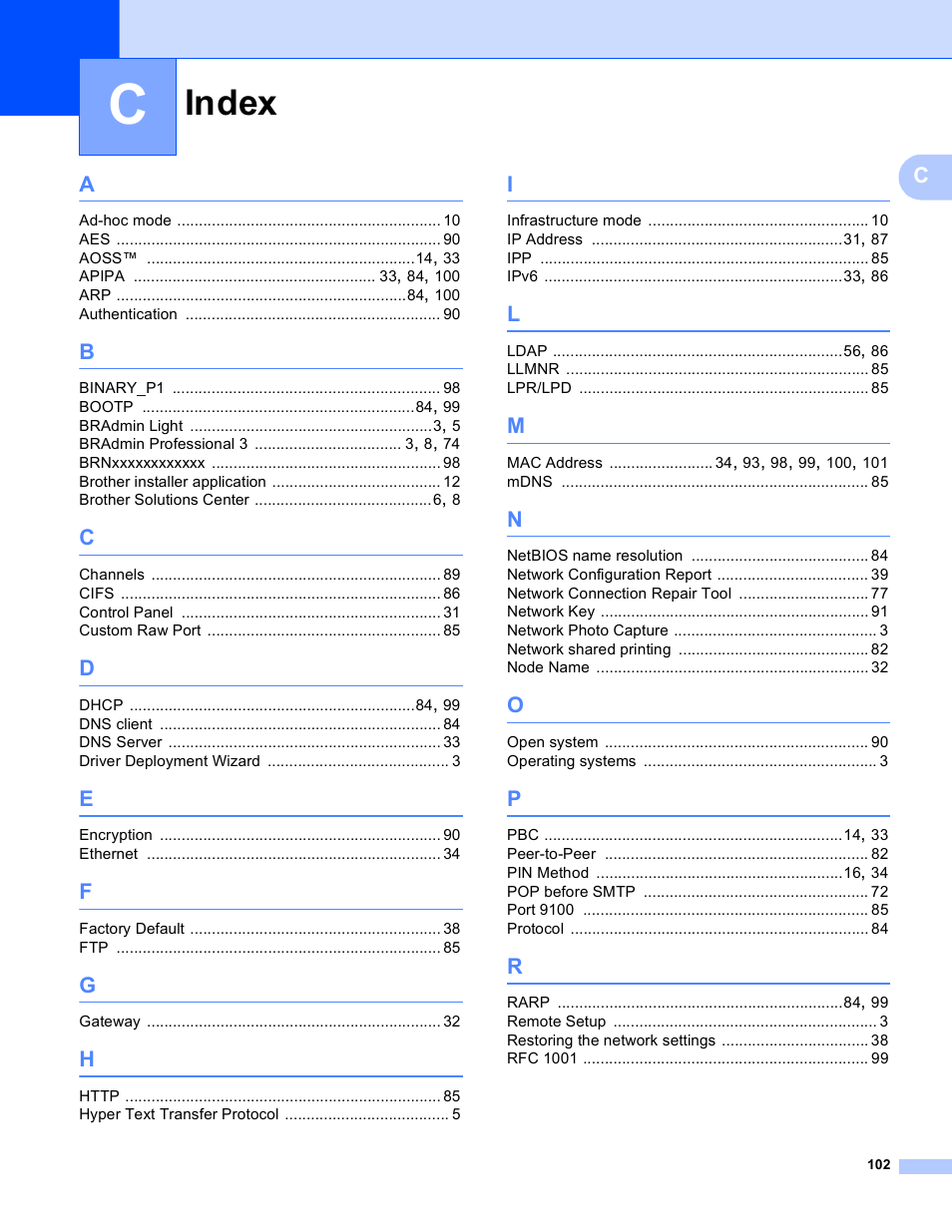 Index | Brother MFC-J4710DW User Manual | Page 108 / 110