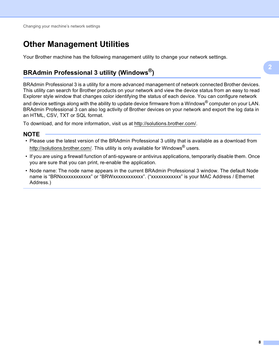 Other management utilities, Bradmin professional 3 utility (windows®), Bradmin professional 3 utility (windows | Brother MFC-J4710DW User Manual | Page 14 / 110