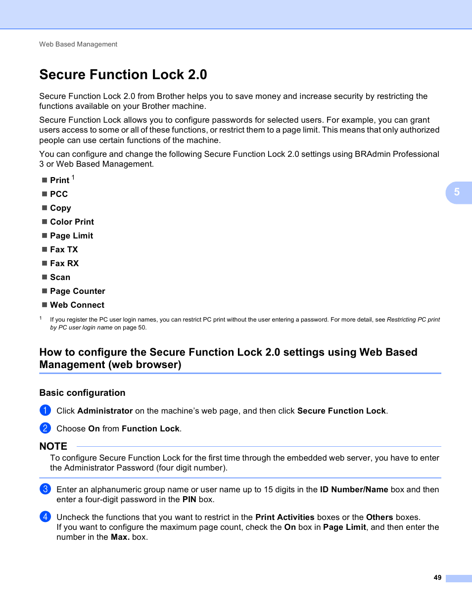 Secure function lock 2.0, Basic configuration, Browser) | Brother MFC-J4710DW User Manual | Page 55 / 110
