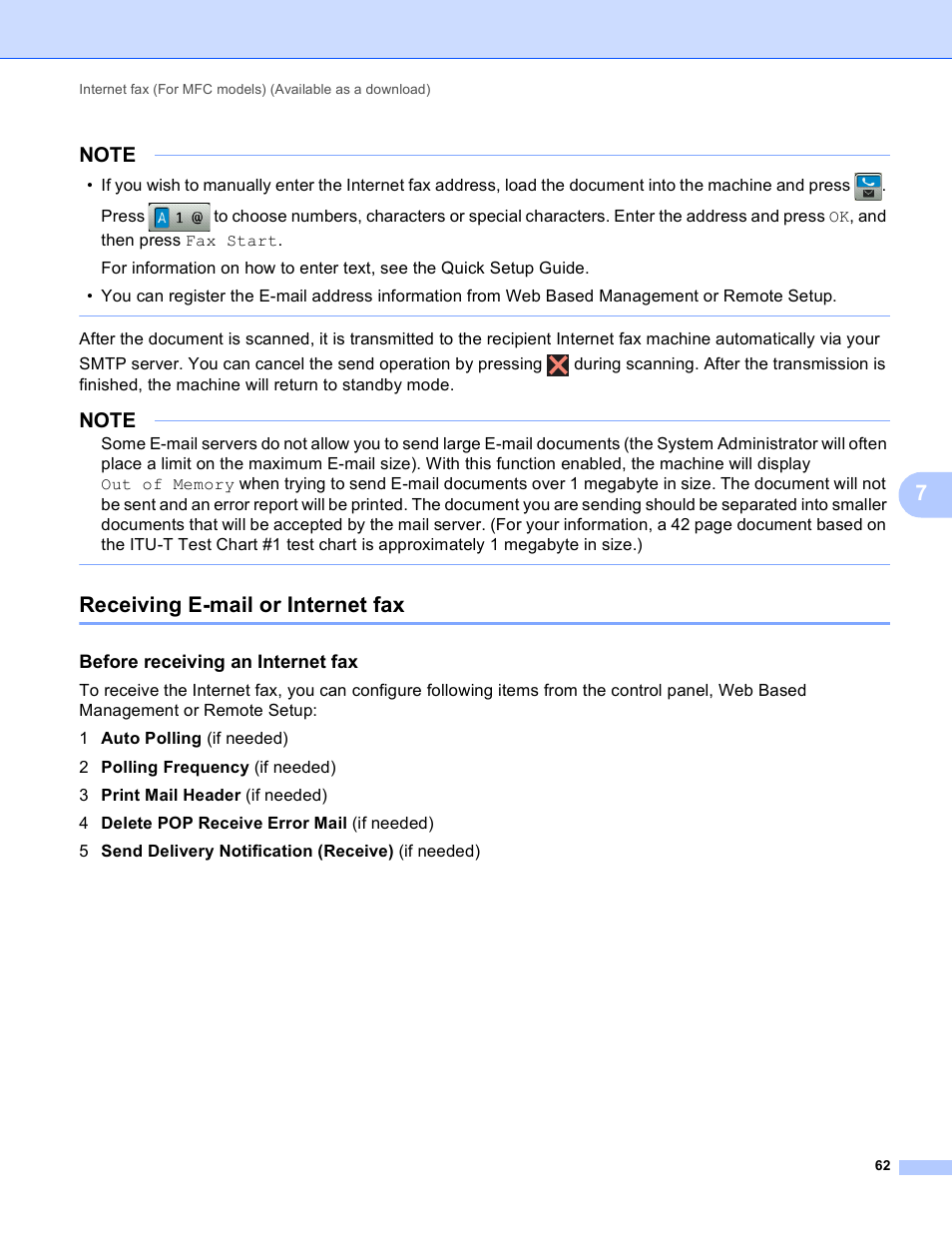 Receiving e-mail or internet fax, Before receiving an internet fax | Brother MFC-J4710DW User Manual | Page 68 / 110