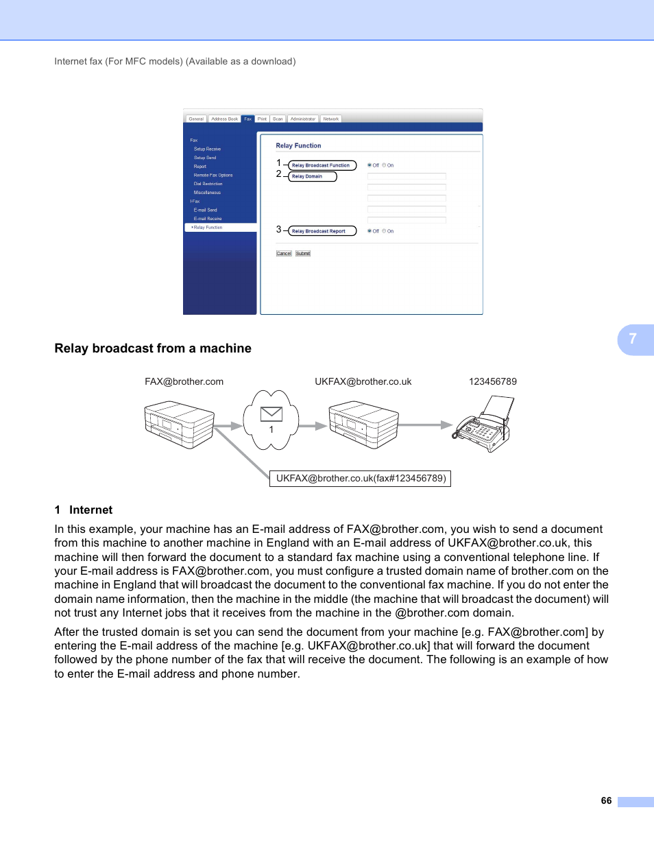 Relay broadcast from a machine | Brother MFC-J4710DW User Manual | Page 72 / 110