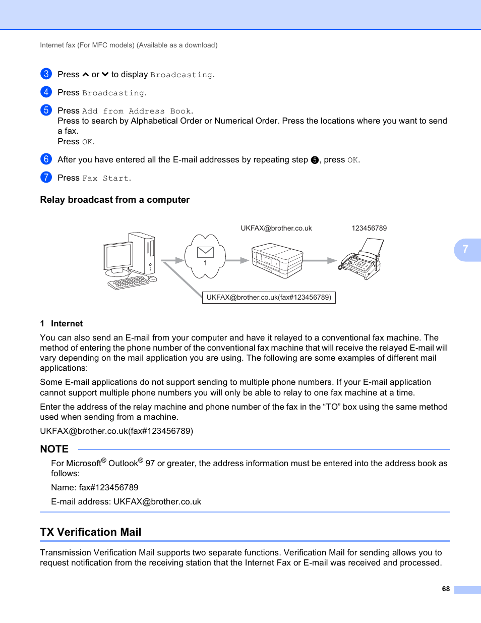 Relay broadcast from a computer, Tx verification mail | Brother MFC-J4710DW User Manual | Page 74 / 110