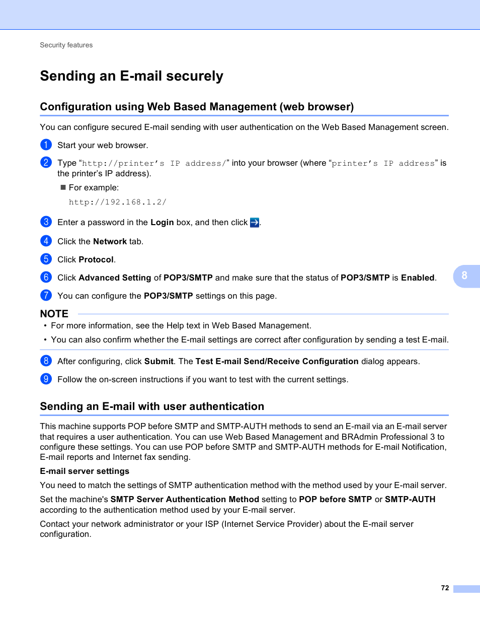 Sending an e-mail securely, Sending an e-mail with user authentication | Brother MFC-J4710DW User Manual | Page 78 / 110