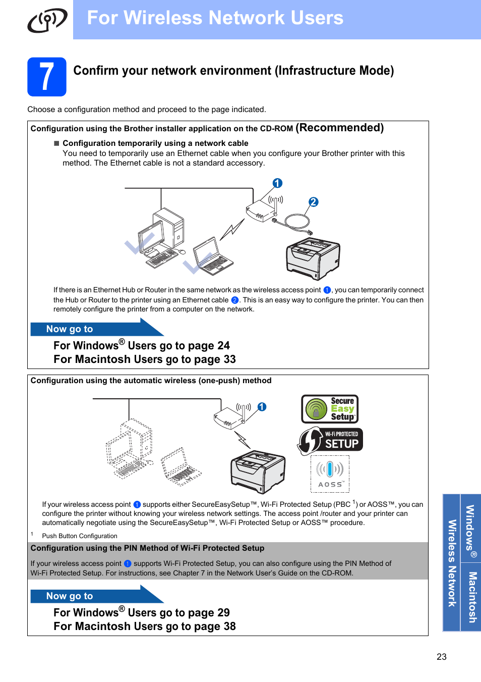 For wireless network users, Recommended), For windows | Brother HL 5370DW User Manual | Page 23 / 55
