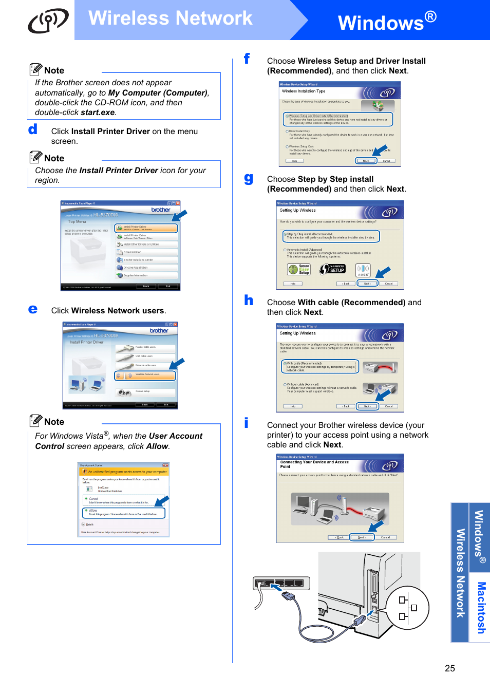 Windows, Wireless network | Brother HL 5370DW User Manual | Page 25 / 55