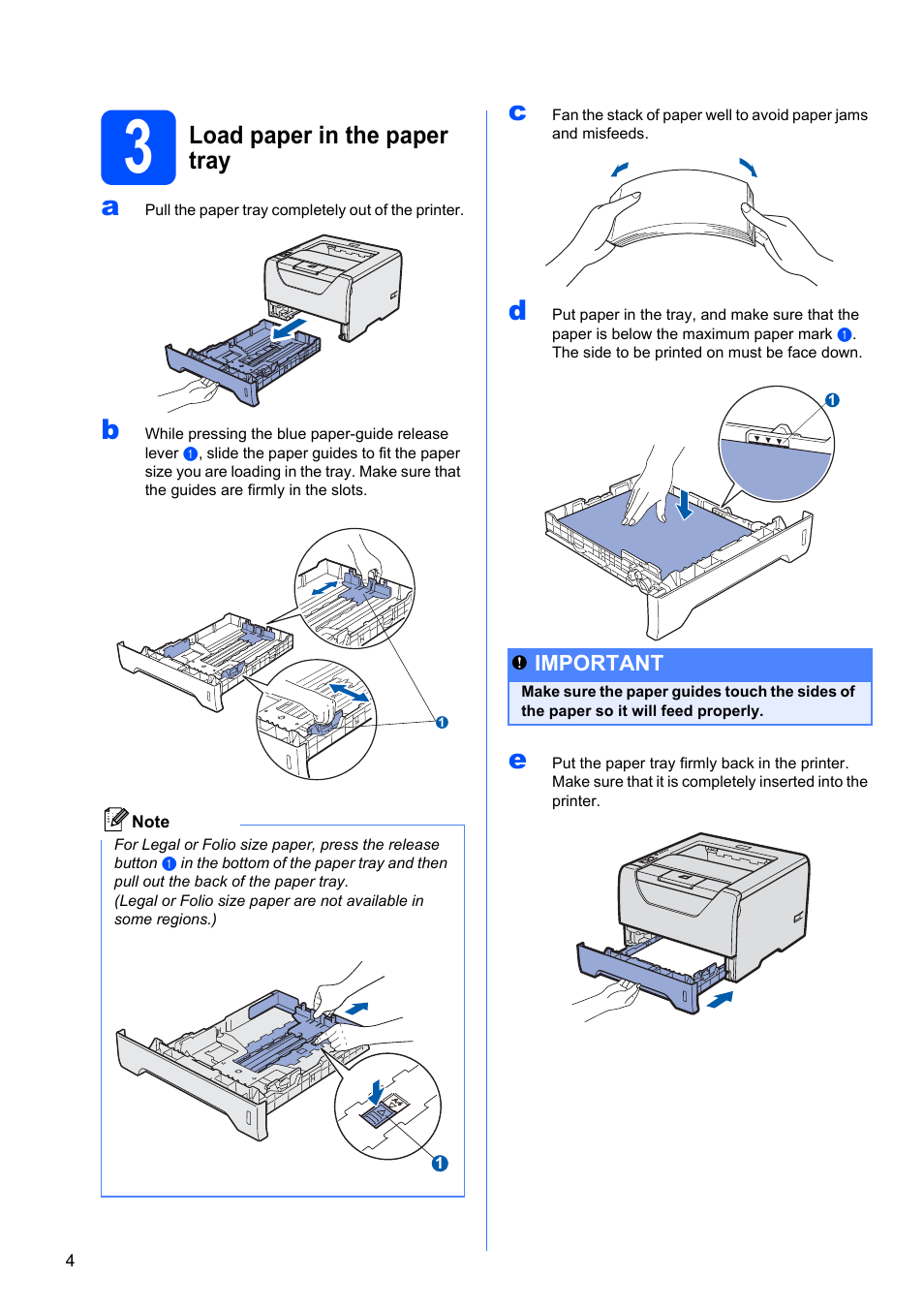 3 load paper in the paper tray, Load paper in the paper tray | Brother HL 5370DW User Manual | Page 4 / 55