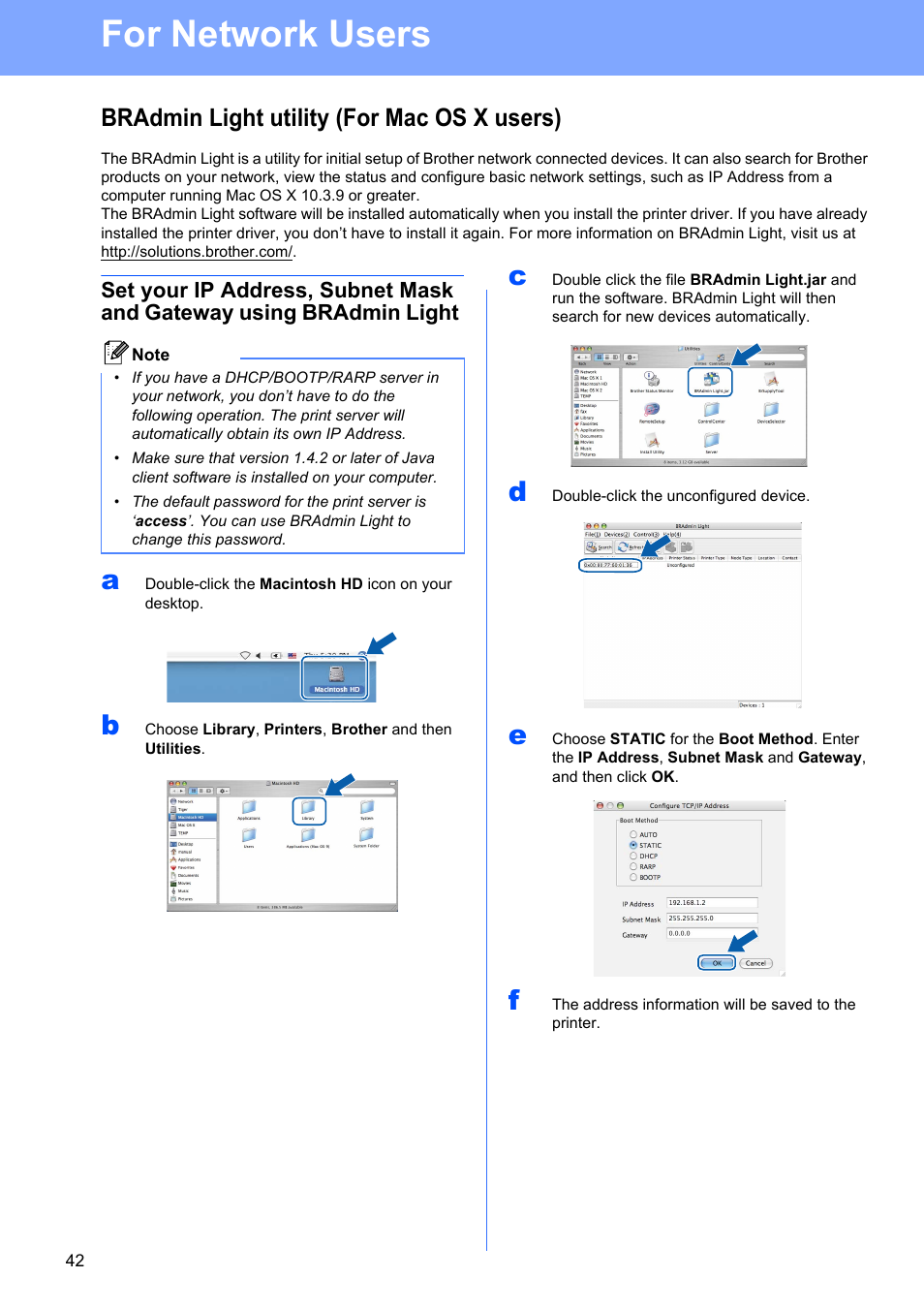 Bradmin light utility (for mac os x users), For network users | Brother HL 5370DW User Manual | Page 42 / 55